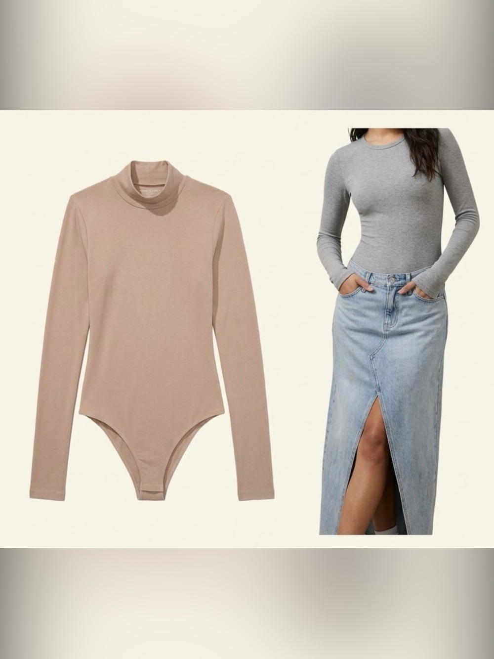 American Eagle Outfitters Long Sleeve Bodysuits in Tan and Grey